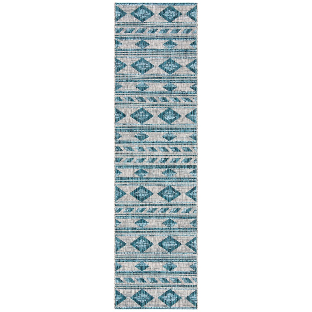 SAFAVIEH Outdoor CY8529-37212 Courtyard Grey / Teal Rug Image 1