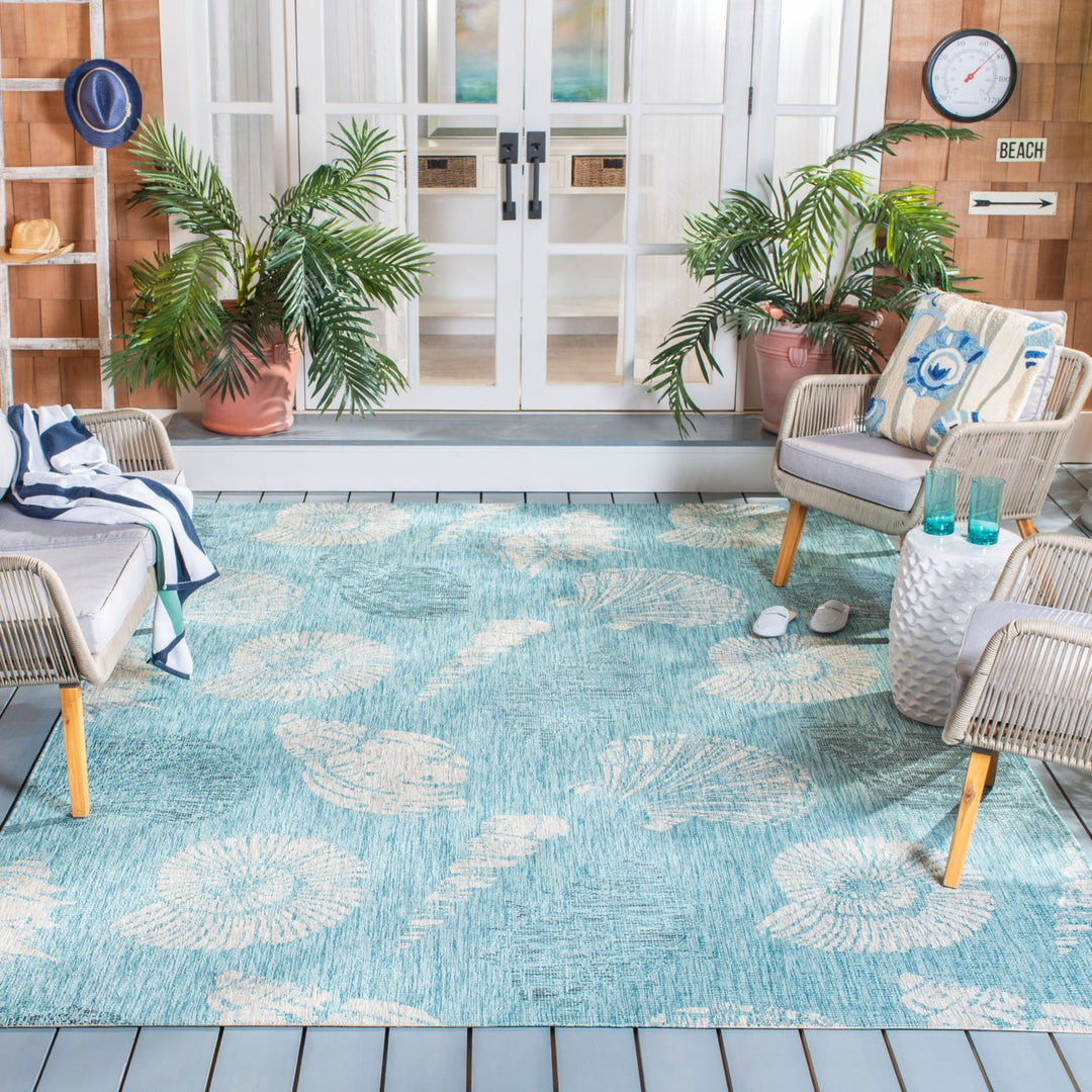 SAFAVIEH Outdoor CY8547-37121 Courtyard Aqua / Cream Rug Image 1