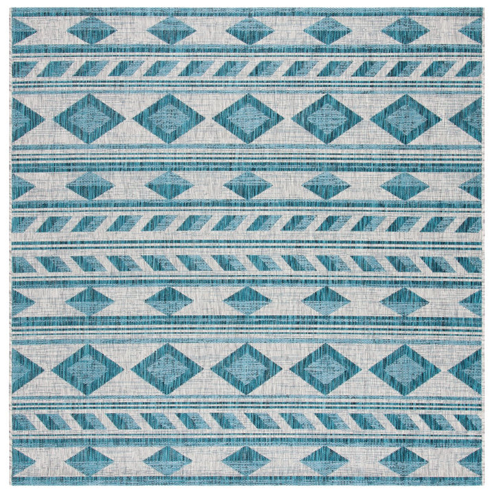 SAFAVIEH Outdoor CY8529-37212 Courtyard Grey / Teal Rug Image 1