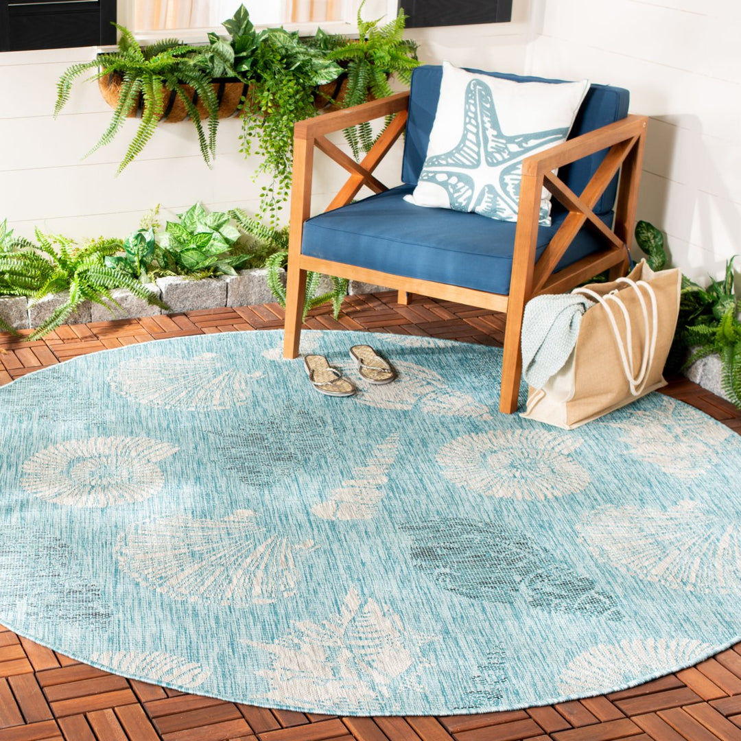 SAFAVIEH Outdoor CY8547-37121 Courtyard Aqua / Cream Rug Image 2