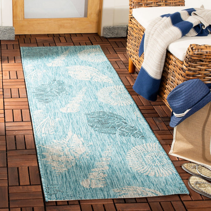 SAFAVIEH Outdoor CY8547-37121 Courtyard Aqua / Cream Rug Image 3