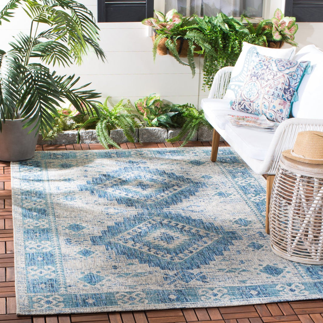 SAFAVIEH Outdoor CY8546-36812 Courtyard Light Grey / Blue Rug Image 1