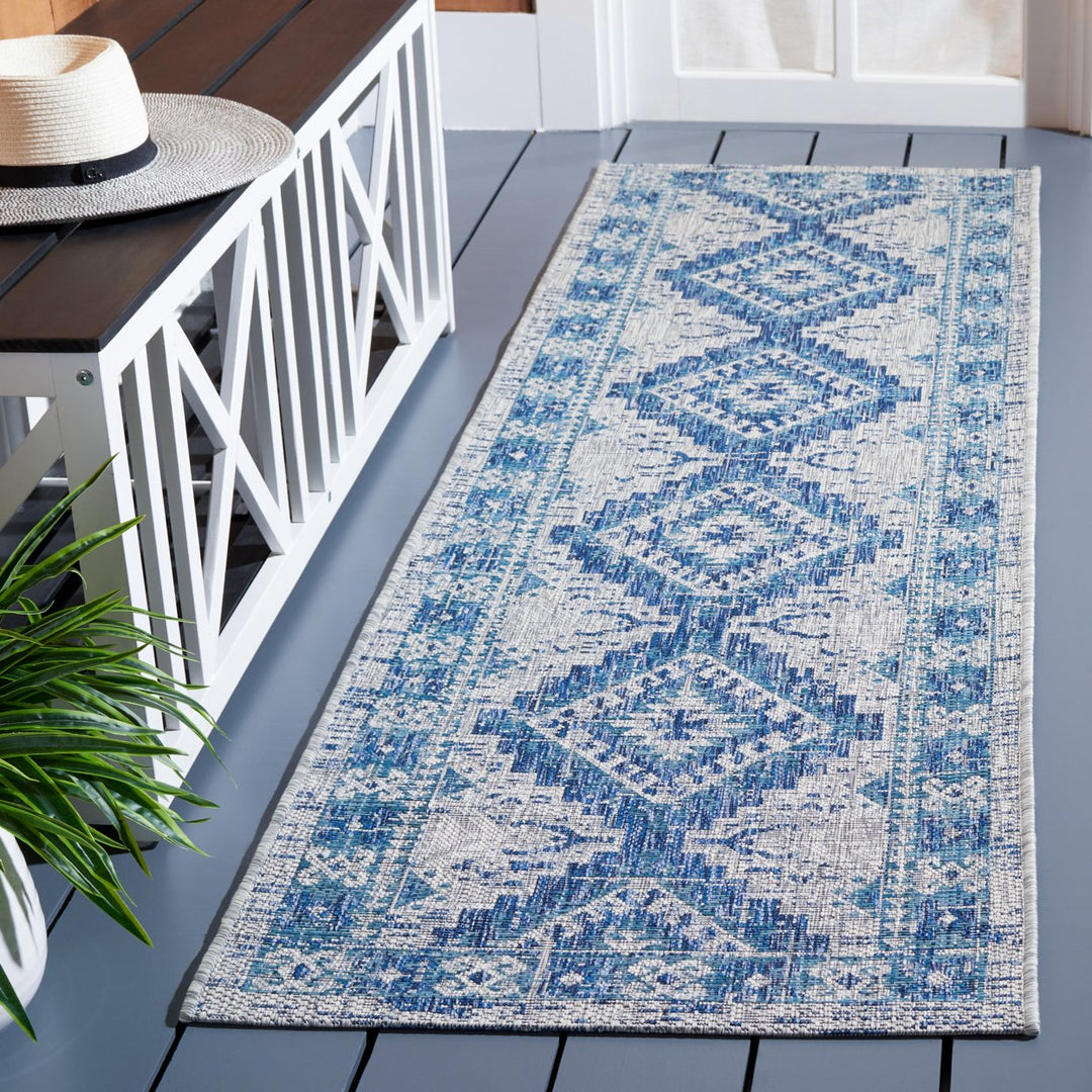 SAFAVIEH Outdoor CY8546-36812 Courtyard Light Grey / Blue Rug Image 2