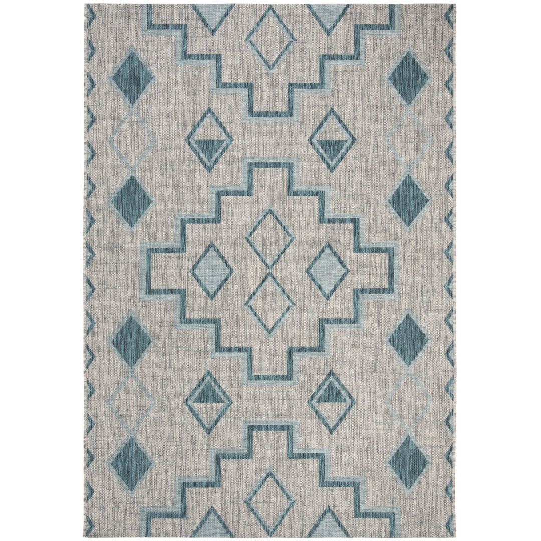 SAFAVIEH Outdoor CY8533-37212 Courtyard Grey / Teal Rug Image 1