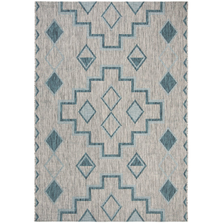 SAFAVIEH Outdoor CY8533-37212 Courtyard Grey / Teal Rug Image 1