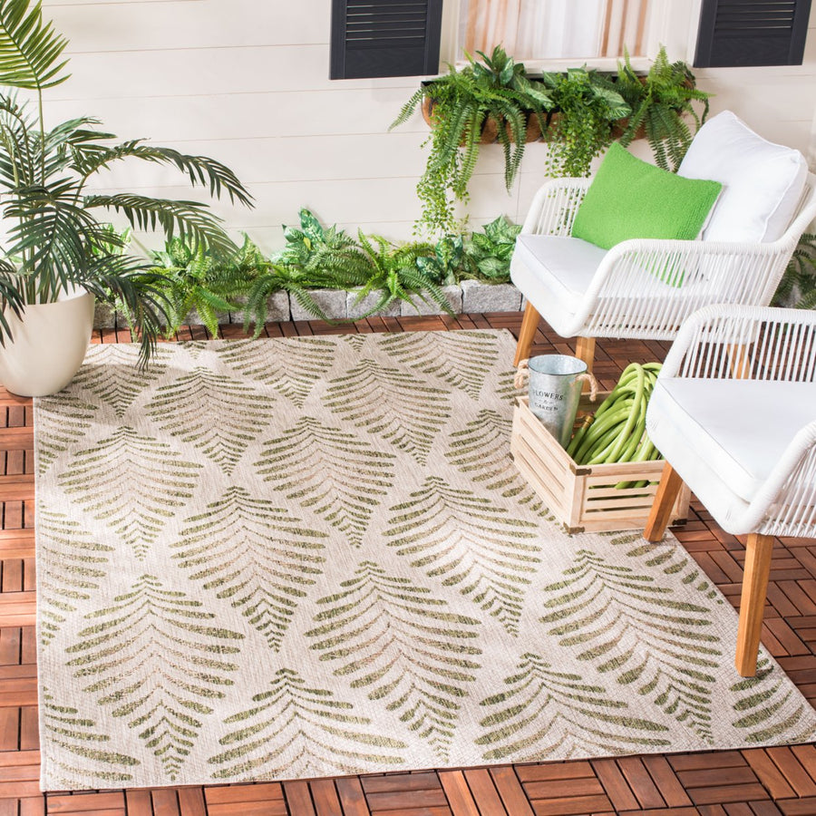 SAFAVIEH Outdoor CY8545-37912 Courtyard Beige / Green Rug Image 1