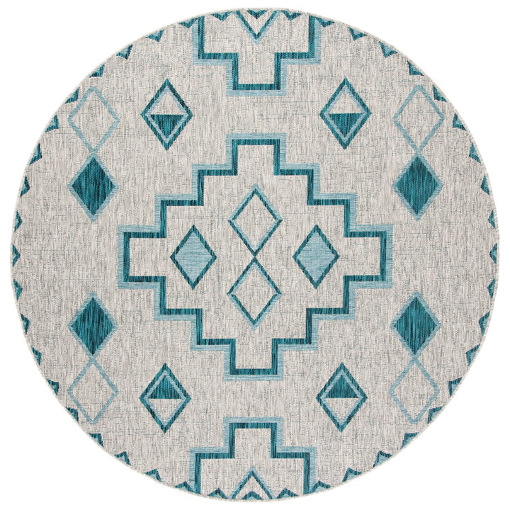 SAFAVIEH Outdoor CY8533-37212 Courtyard Grey / Teal Rug Image 1