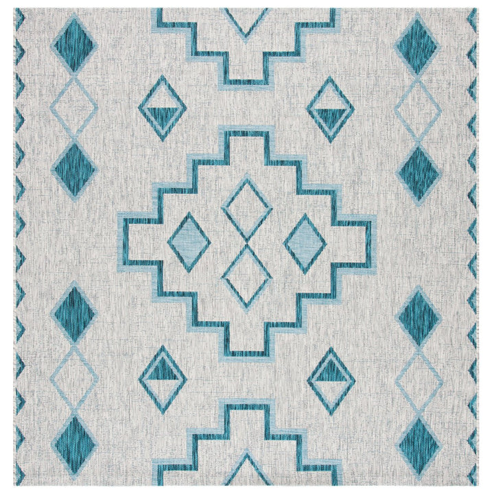 SAFAVIEH Outdoor CY8533-37212 Courtyard Grey / Teal Rug Image 1