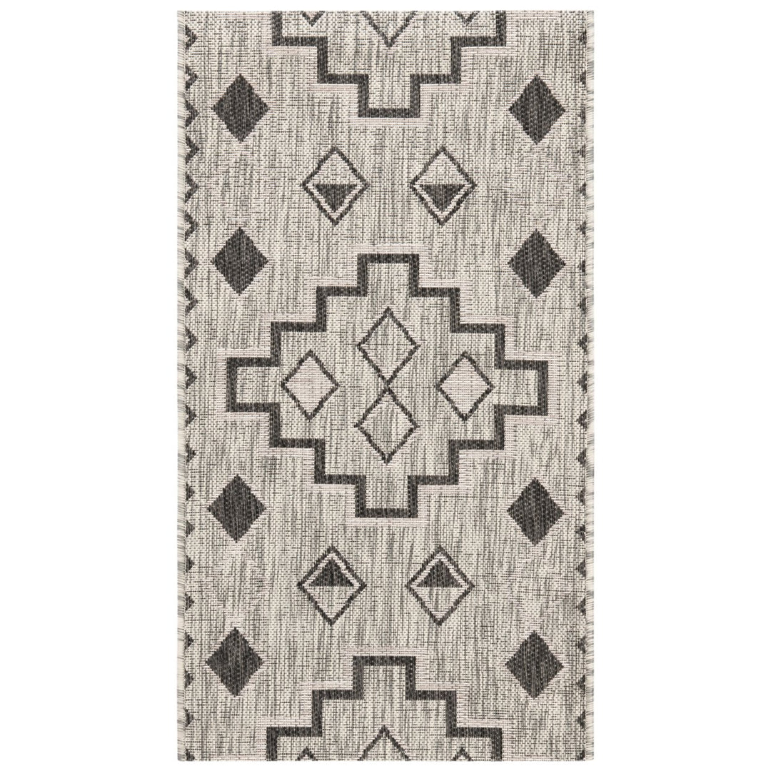 SAFAVIEH Outdoor CY8533-37612 Courtyard Grey / Black Rug Image 1