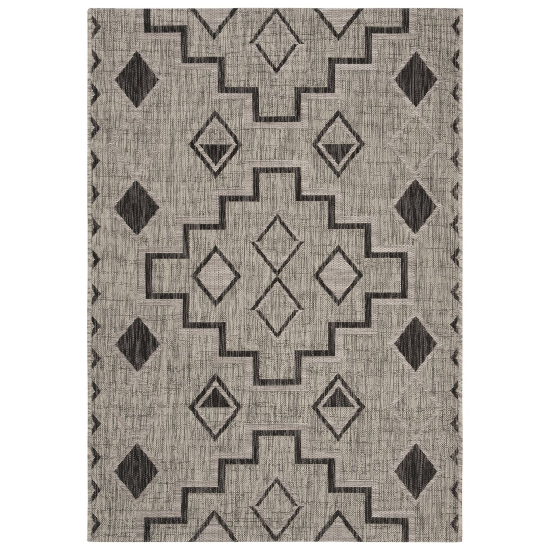 SAFAVIEH Outdoor CY8533-37612 Courtyard Grey / Black Rug Image 1