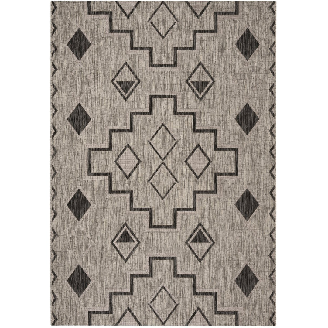 SAFAVIEH Outdoor CY8533-37612 Courtyard Grey / Black Rug Image 1