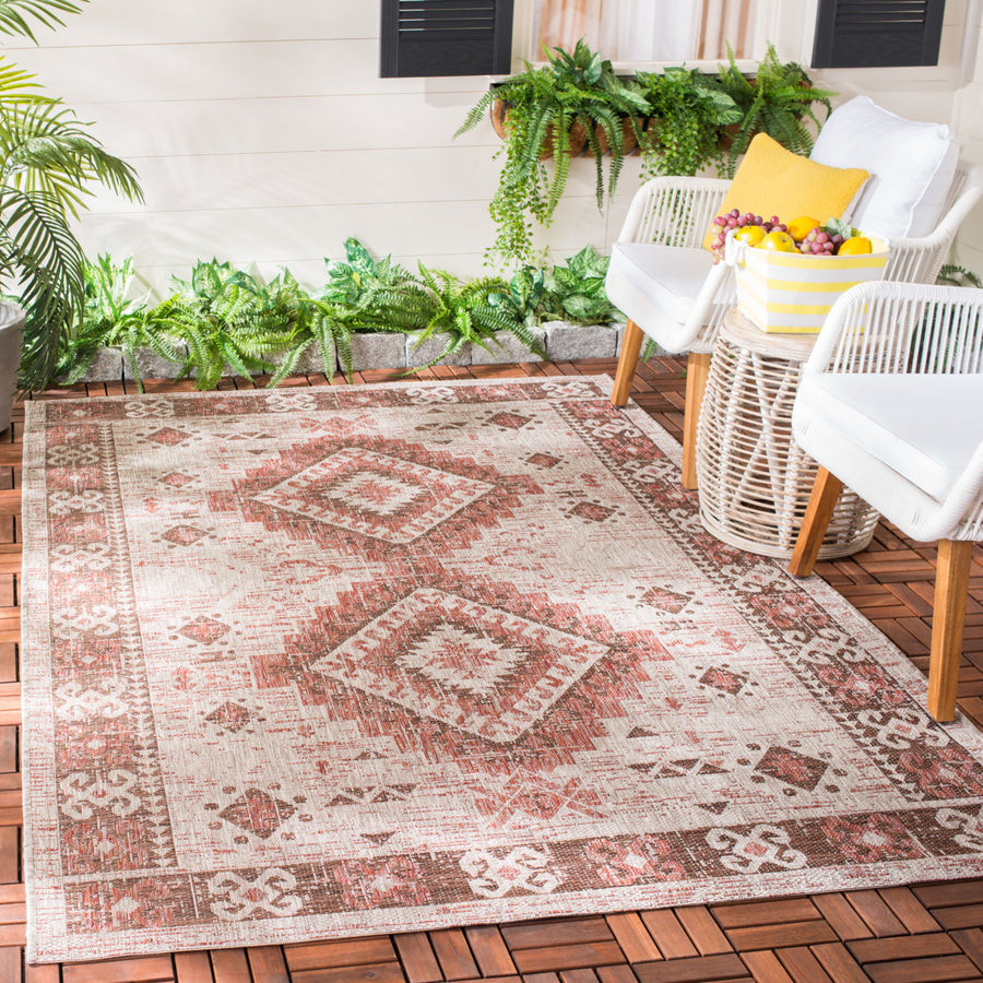 SAFAVIEH Outdoor CY8546-36512 Courtyard Beige / Red Rug Image 1