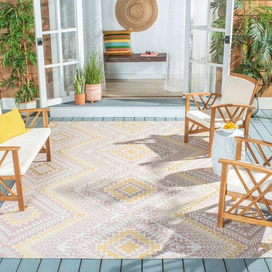 SAFAVIEH Outdoor CY8548-56221 Courtyard Pink / Gold Rug Image 1