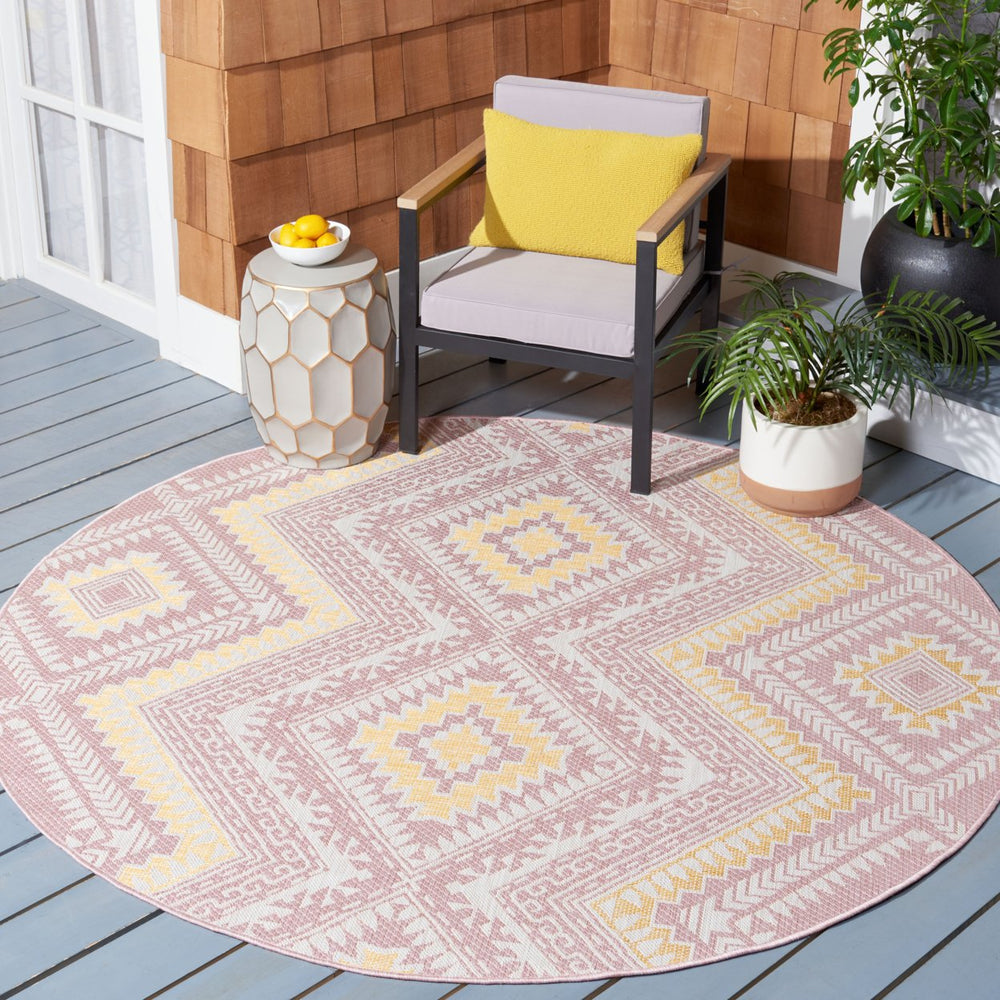 SAFAVIEH Outdoor CY8548-56221 Courtyard Pink / Gold Rug Image 2