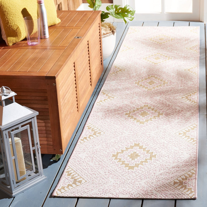 SAFAVIEH Outdoor CY8548-56221 Courtyard Pink / Gold Rug Image 3