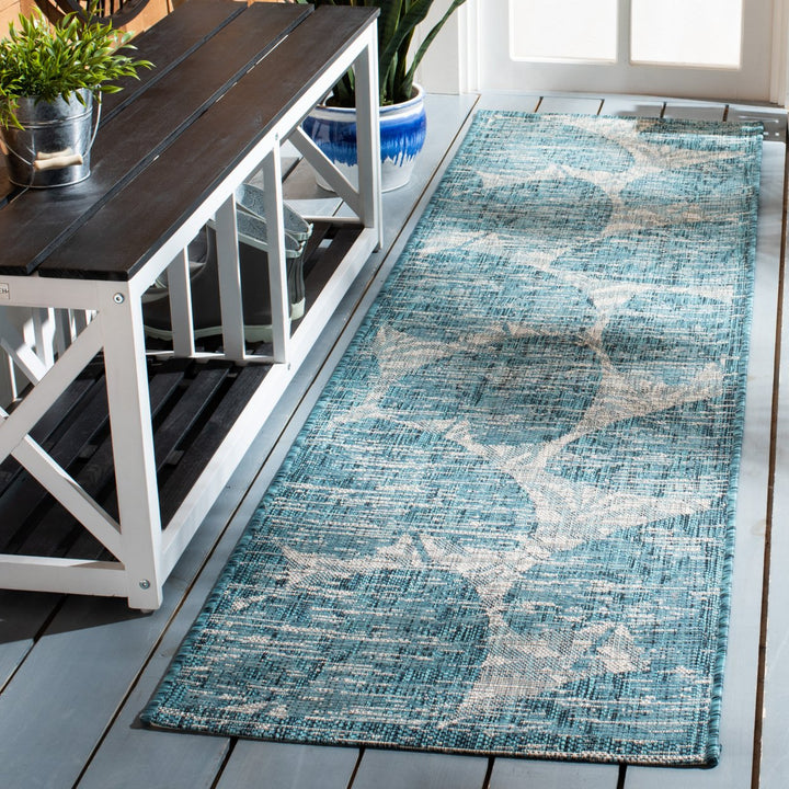 SAFAVIEH Outdoor CY8556-37212 Courtyard Grey / Aqua Rug Image 3