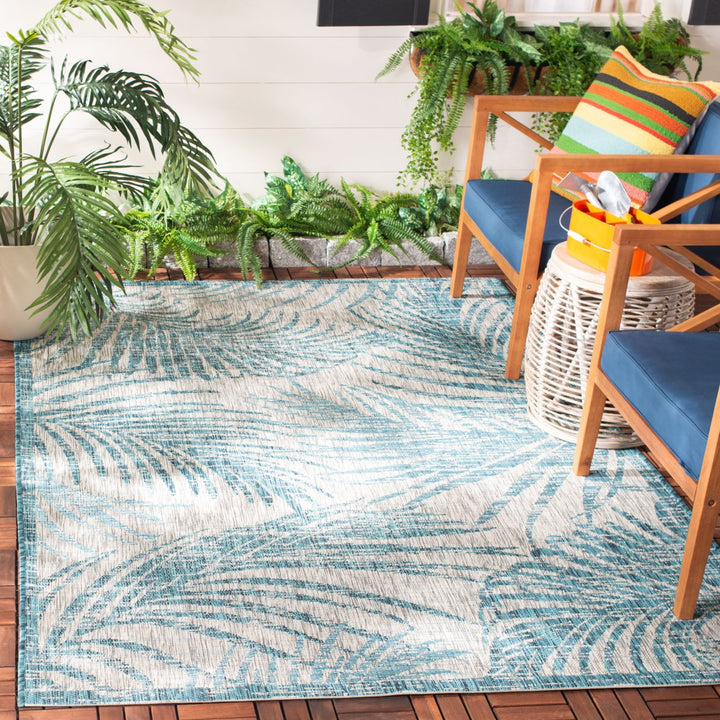 SAFAVIEH Outdoor CY8557-37212 Courtyard Grey / Aqua Rug Image 1