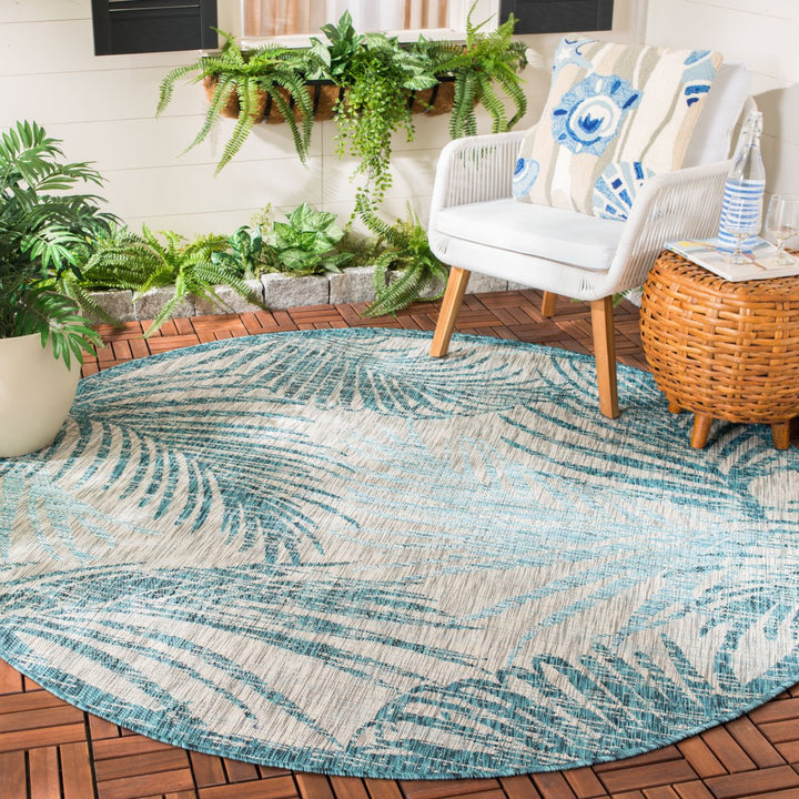 SAFAVIEH Outdoor CY8557-37212 Courtyard Grey / Aqua Rug Image 2