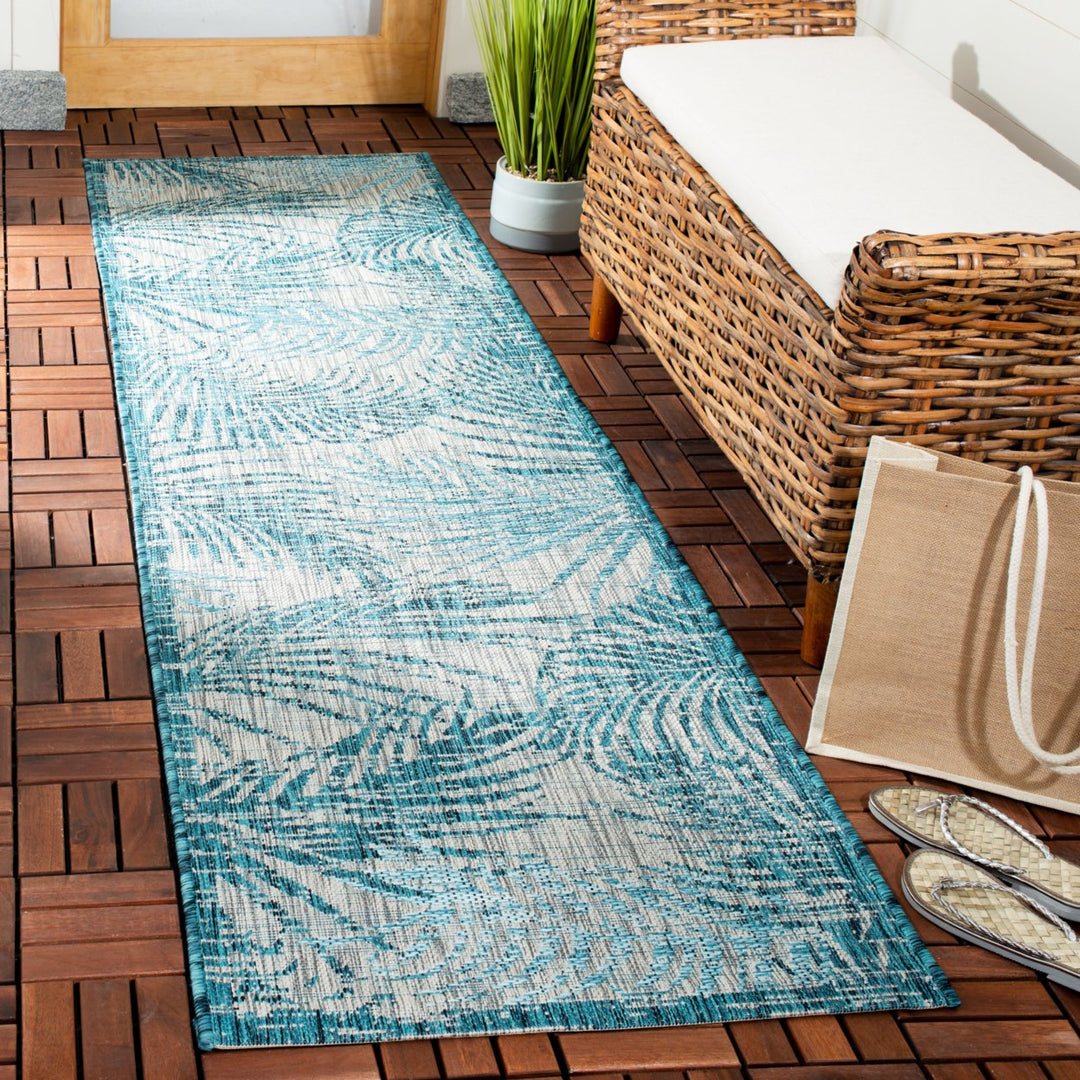 SAFAVIEH Outdoor CY8557-37212 Courtyard Grey / Aqua Rug Image 3