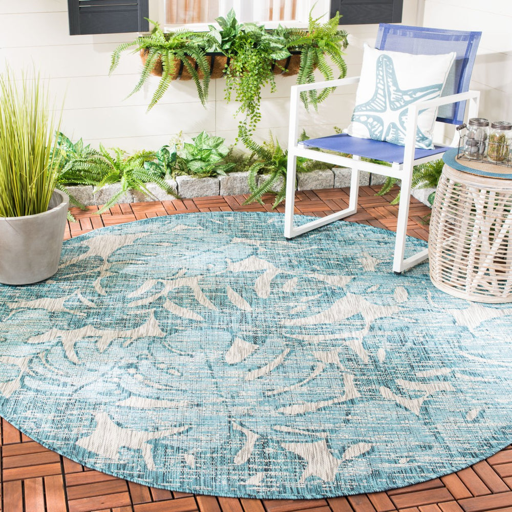 SAFAVIEH Outdoor CY8560-37212 Courtyard Grey / Aqua Rug Image 2