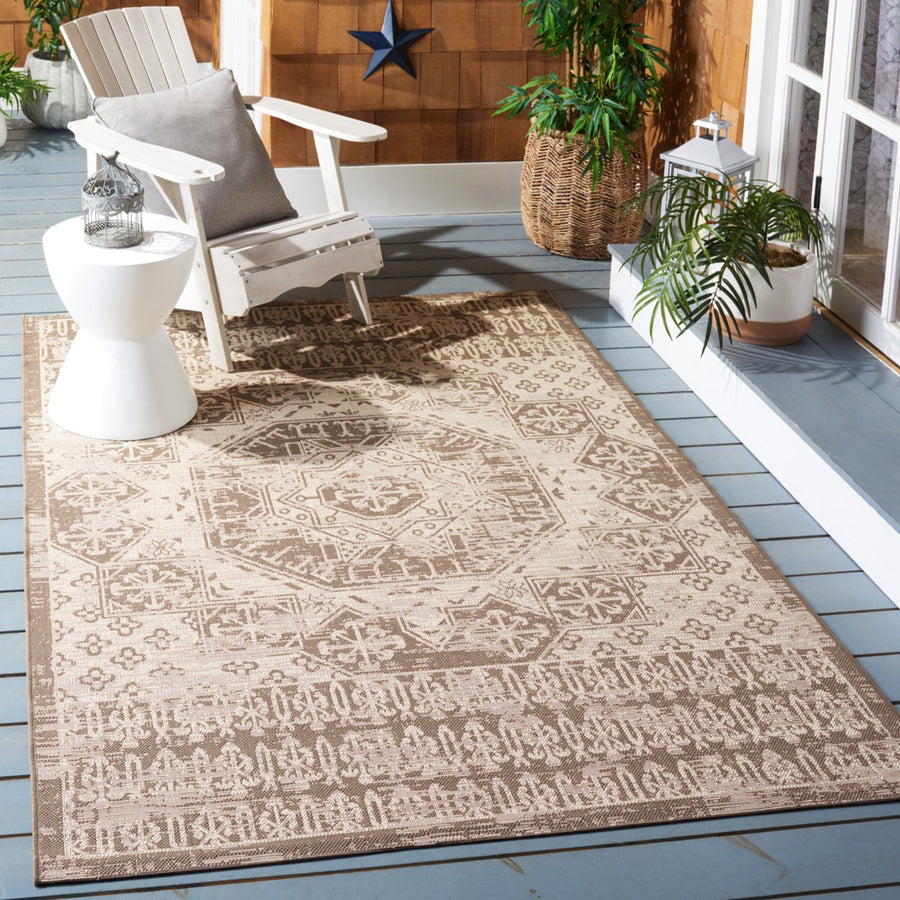 SAFAVIEH Outdoor CY8578-07912 Courtyard Beige / Mocha Rug Image 1