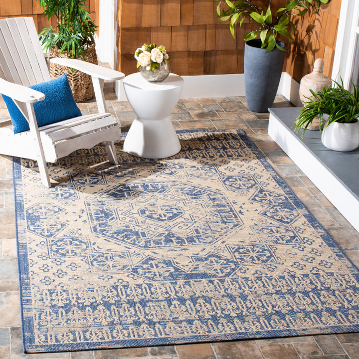 SAFAVIEH Outdoor CY8578-23312 Courtyard Beige / Blue Rug Image 1