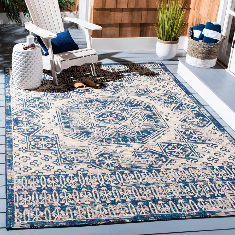 SAFAVIEH Outdoor CY8578-25812 Courtyard Beige / Navy Rug Image 1