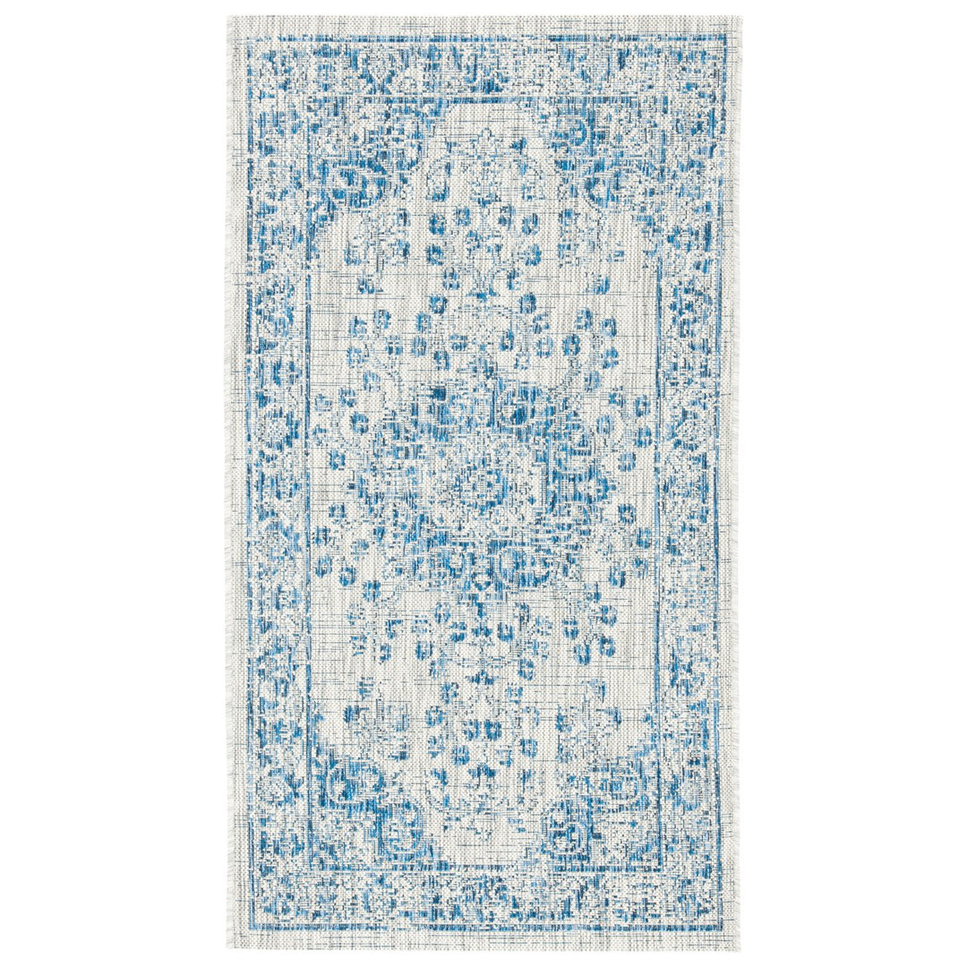 SAFAVIEH Outdoor CY8679-368 Courtyard Grey / Navy Rug Image 1