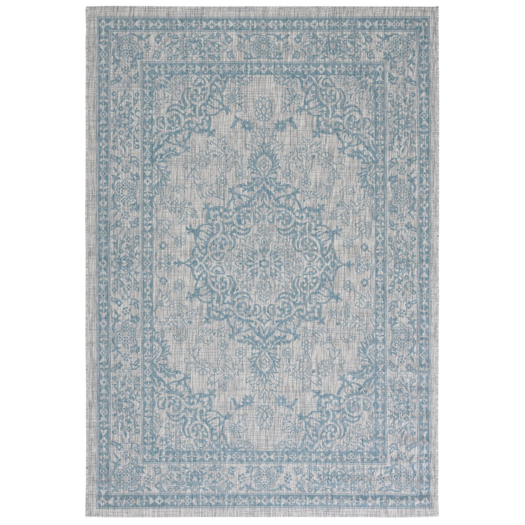 SAFAVIEH Outdoor CY8679-37112 Courtyard Light Grey / Aqua Rug Image 1