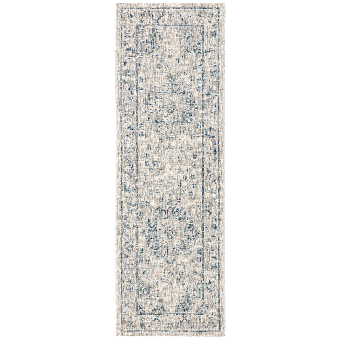 SAFAVIEH Outdoor CY8679-368 Courtyard Grey / Navy Rug Image 1