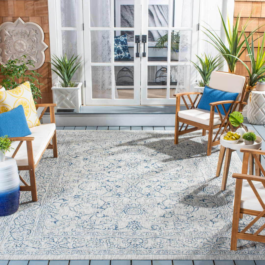 SAFAVIEH Outdoor CY8680-36812 Courtyard Grey / Navy Rug Image 1