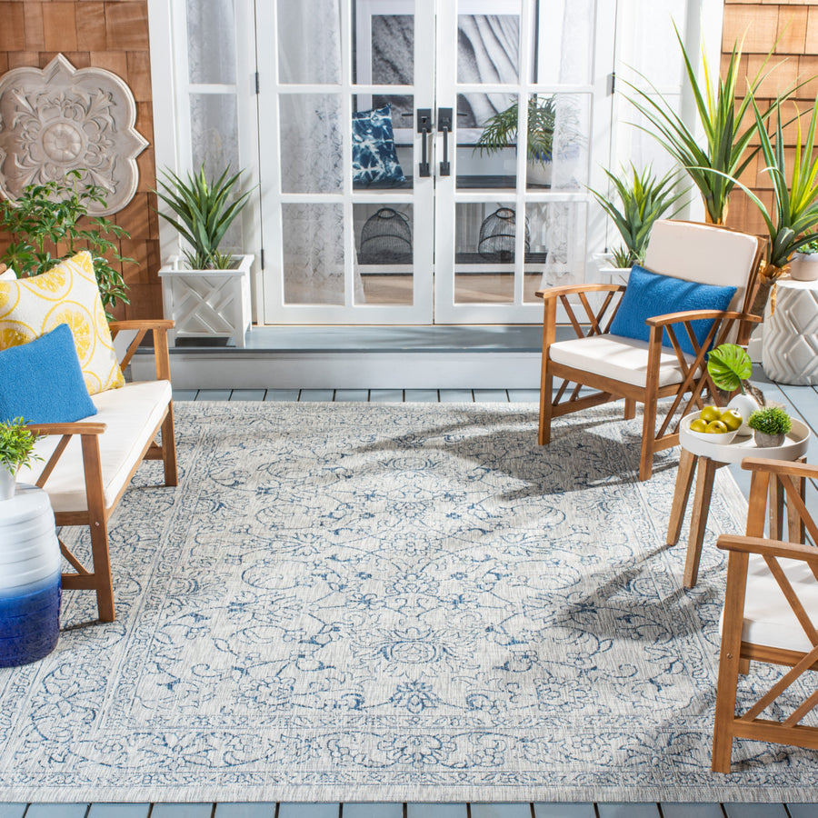 SAFAVIEH Outdoor CY8680-36812 Courtyard Grey / Navy Rug Image 1