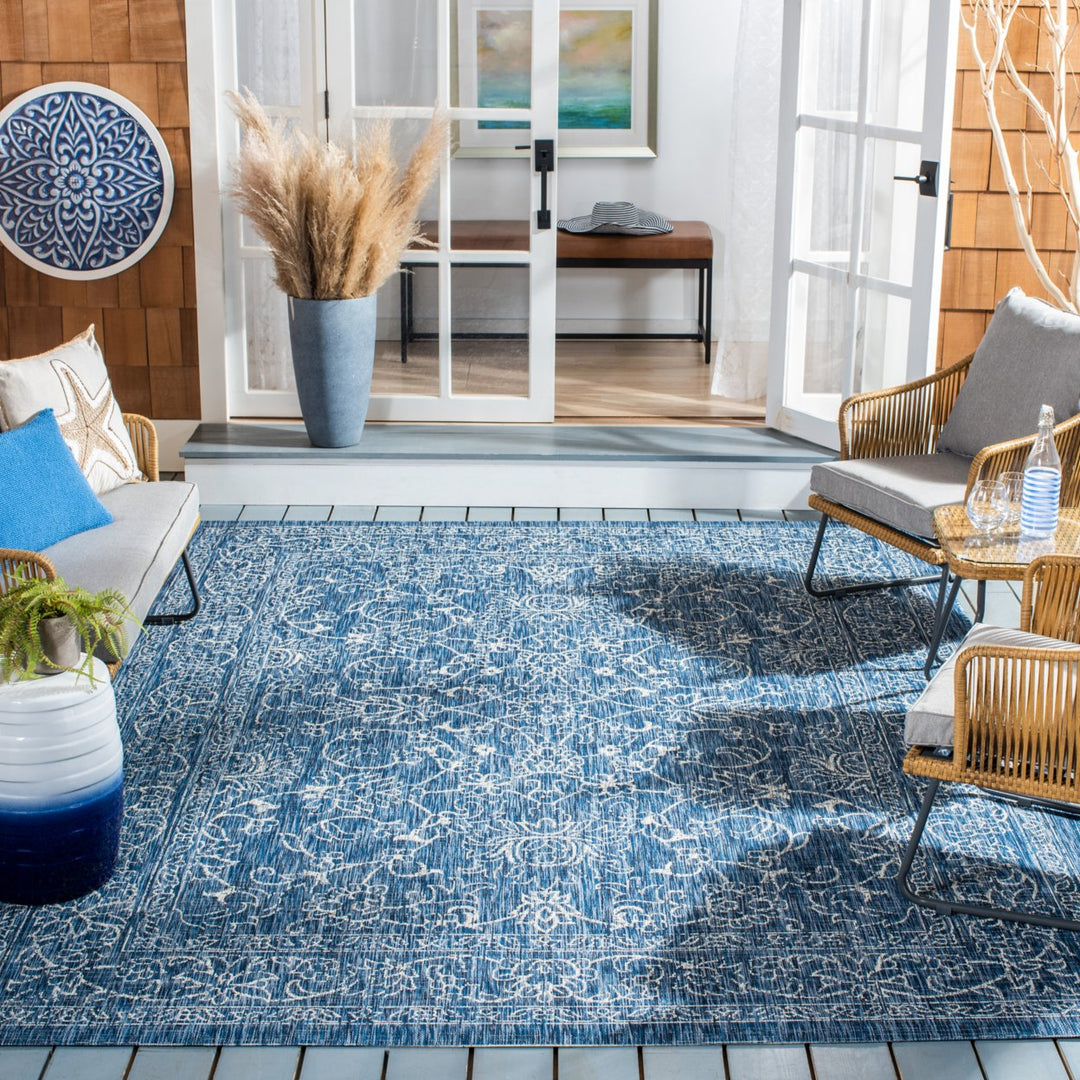 SAFAVIEH Outdoor CY8680-36821 Courtyard Navy / Ivory Rug Image 1