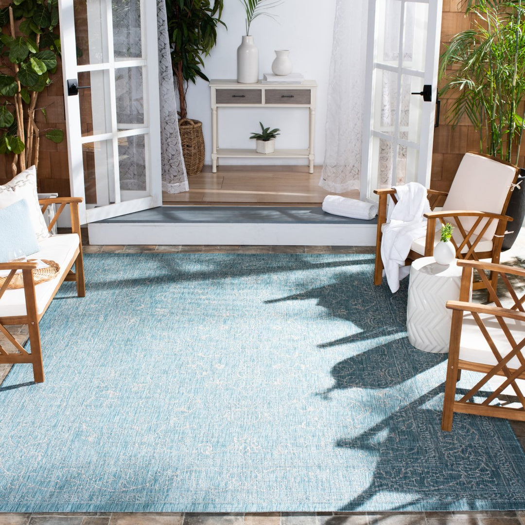 SAFAVIEH Outdoor CY8680-37121 Courtyard Aqua / Grey Rug Image 1