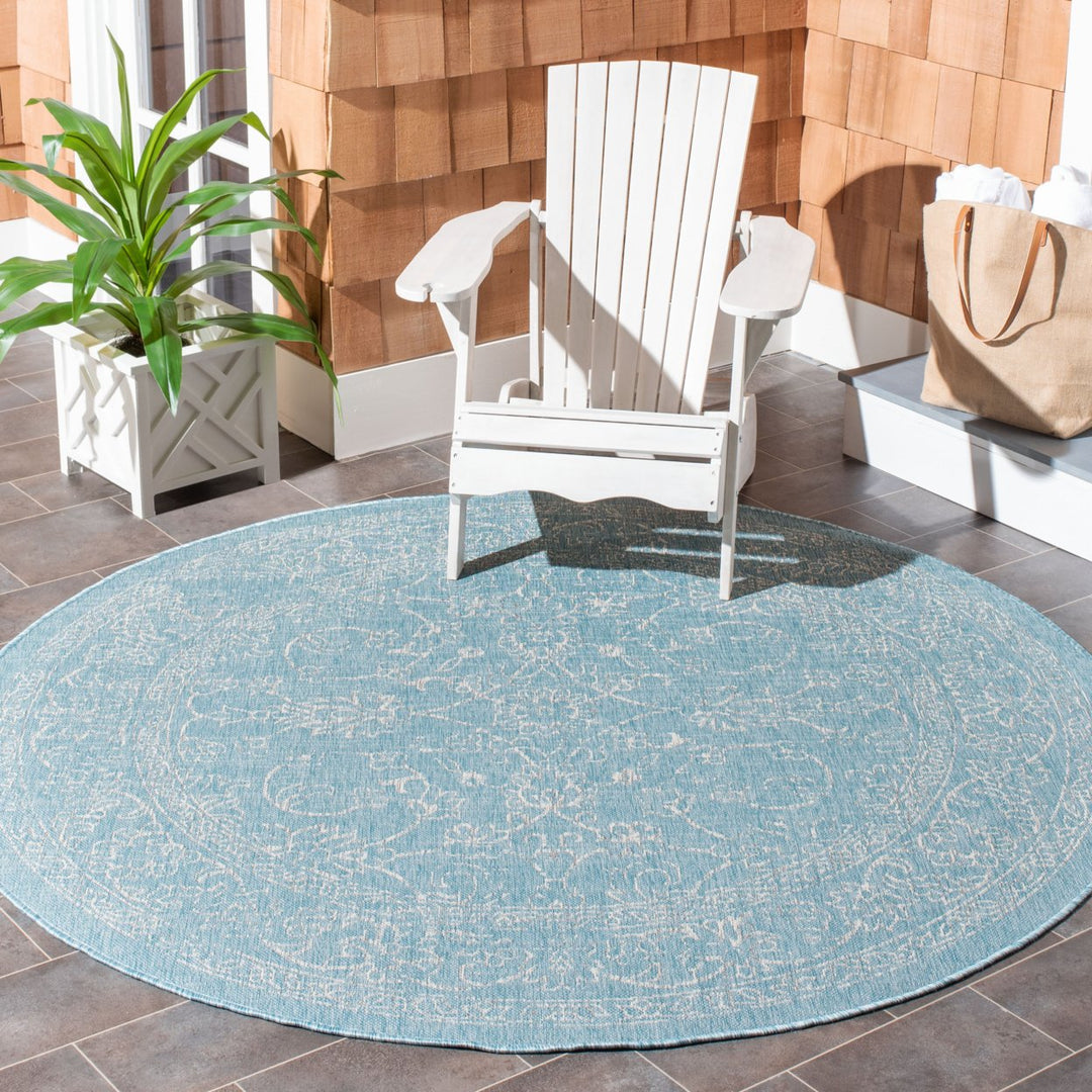 SAFAVIEH Outdoor CY8680-37121 Courtyard Aqua / Grey Rug Image 2