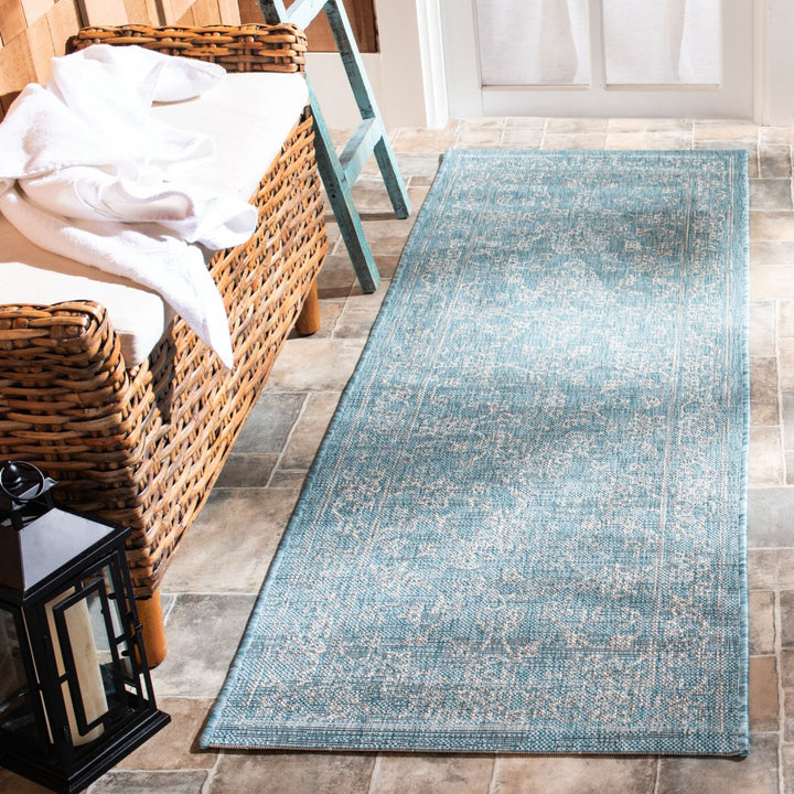 SAFAVIEH Outdoor CY8680-37121 Courtyard Aqua / Grey Rug Image 3