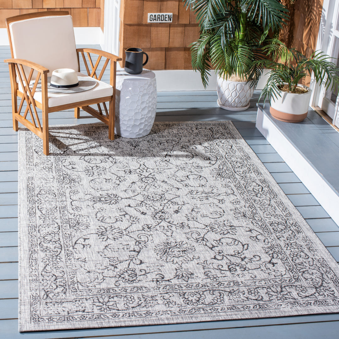 SAFAVIEH Outdoor CY8680-37612 Courtyard Grey / Black Rug Image 1