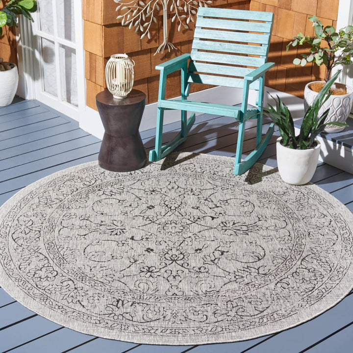 SAFAVIEH Outdoor CY8680-37612 Courtyard Grey / Black Rug Image 2