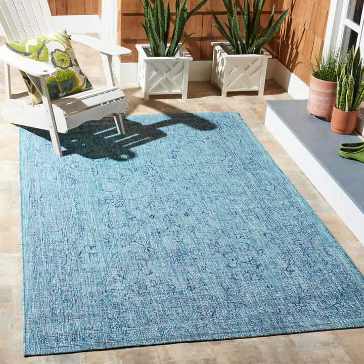 SAFAVIEH Outdoor CY8680-39412 Courtyard Aqua / Navy Rug Image 1