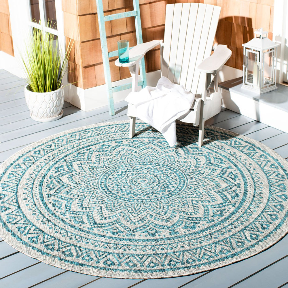 SAFAVIEH Outdoor CY8734-37212 Courtyard Light Grey / Teal Rug Image 2