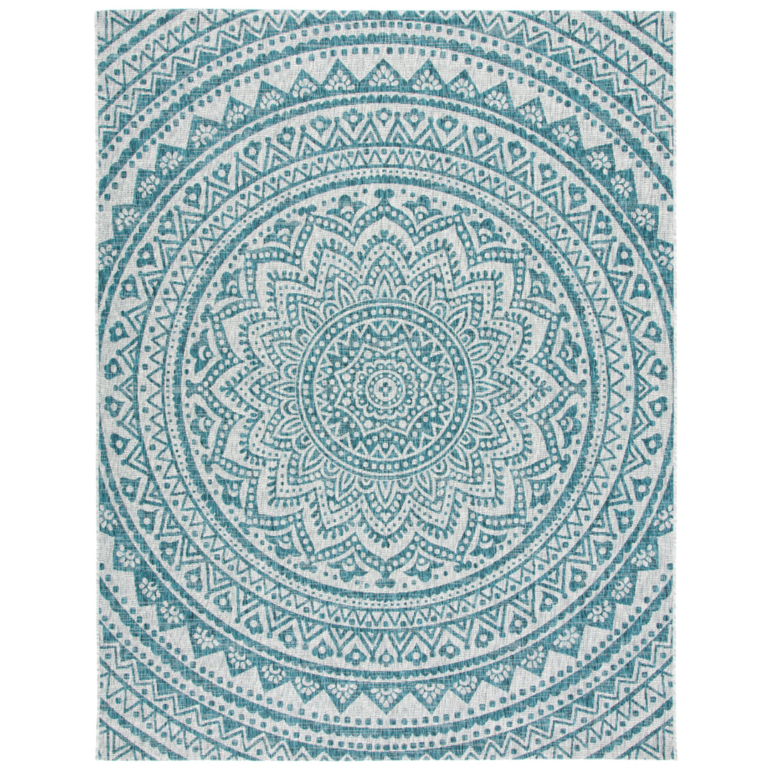 SAFAVIEH Outdoor CY8734-37212 Courtyard Light Grey / Teal Rug Image 4