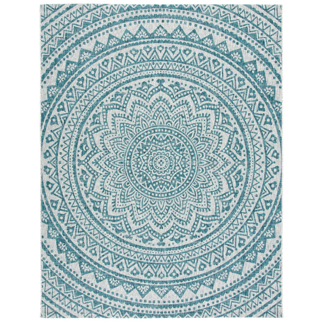 SAFAVIEH Outdoor CY8734-37212 Courtyard Light Grey / Teal Rug Image 1