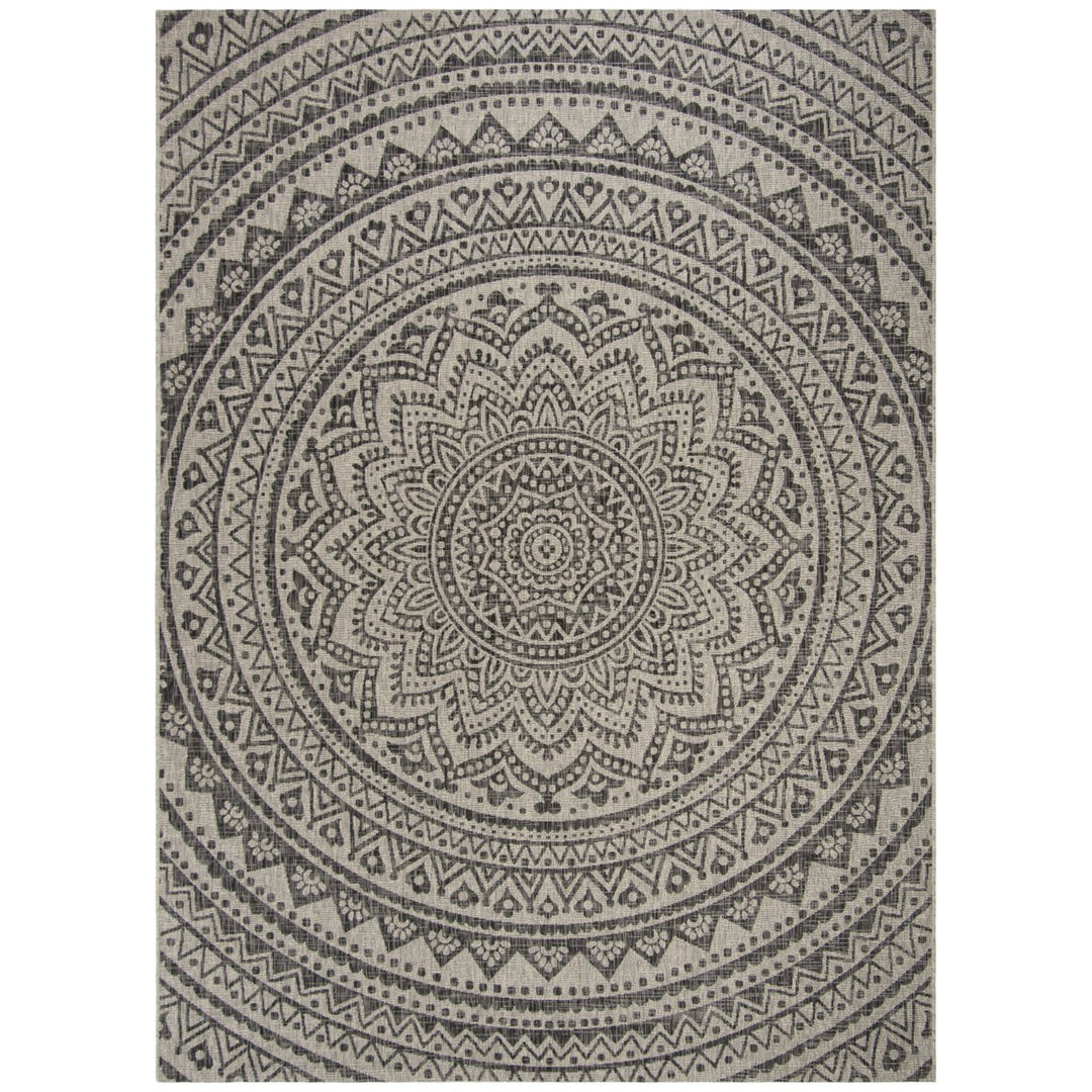 SAFAVIEH Outdoor CY8734-37612 Courtyard Light Grey / Black Rug Image 4