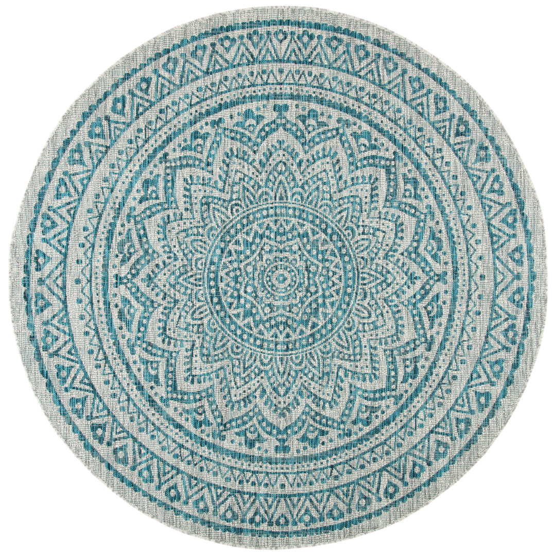 SAFAVIEH Outdoor CY8734-37212 Courtyard Light Grey / Teal Rug Image 5