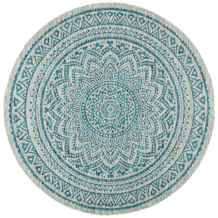 SAFAVIEH Outdoor CY8734-37212 Courtyard Light Grey / Teal Rug Image 1