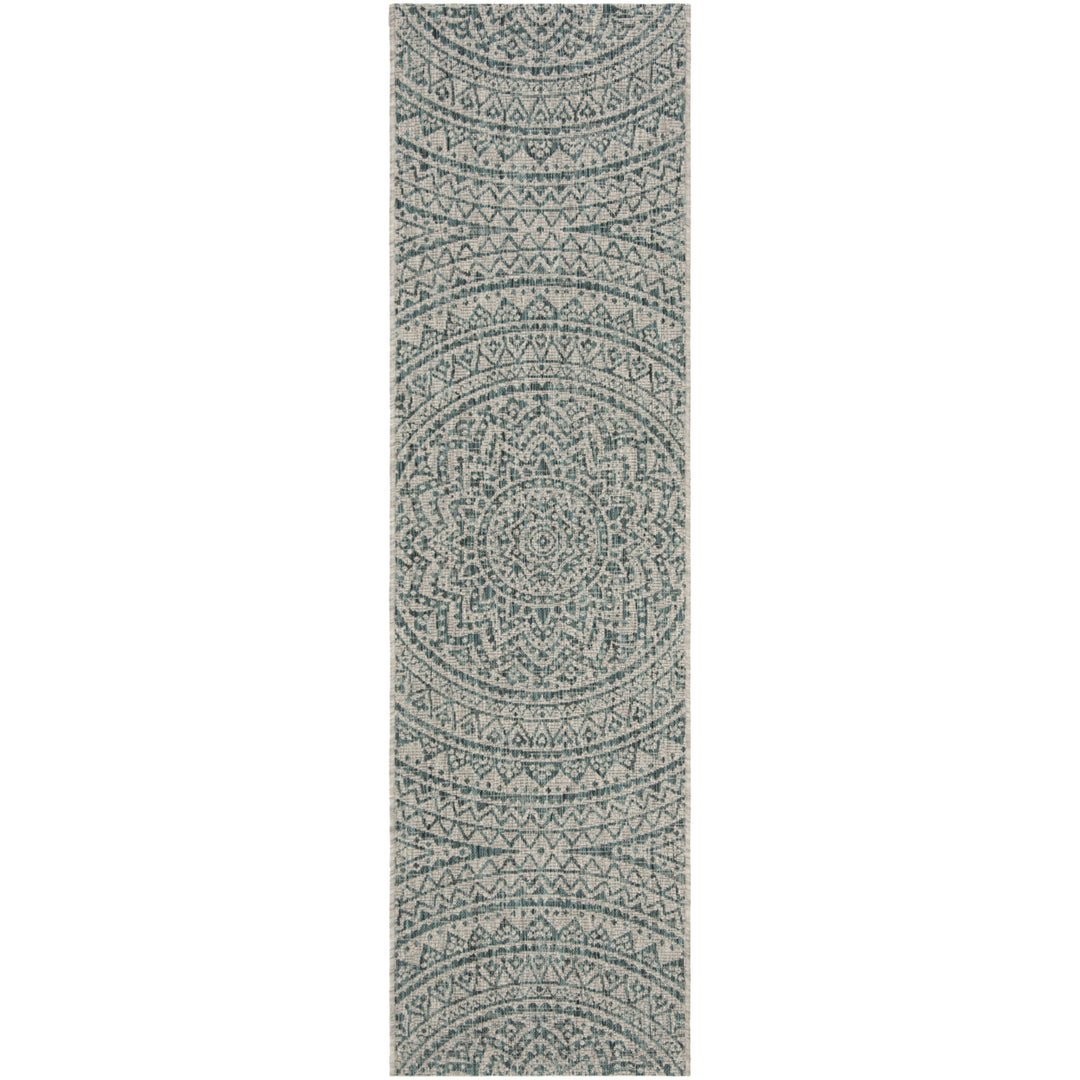 SAFAVIEH Outdoor CY8734-37212 Courtyard Light Grey / Teal Rug Image 6