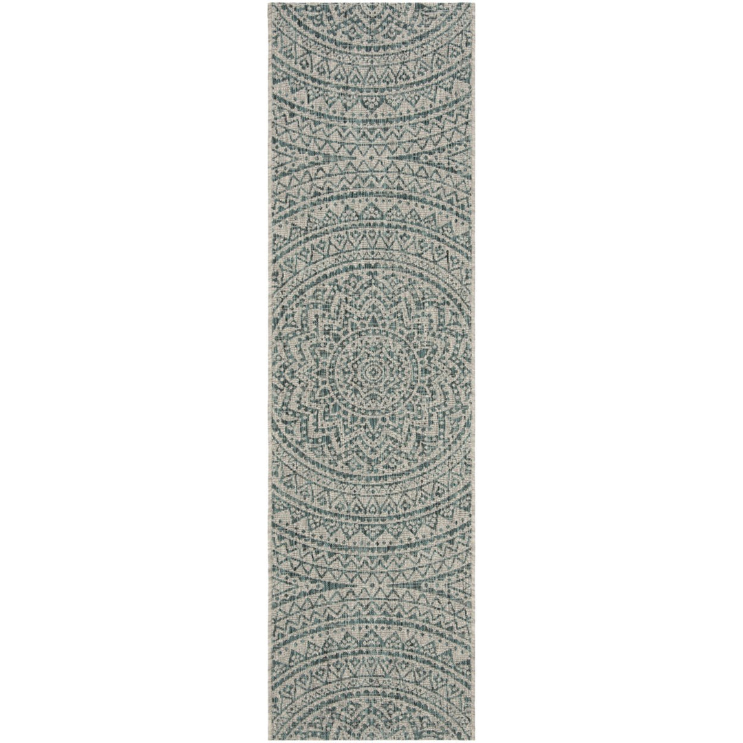 SAFAVIEH Outdoor CY8734-37212 Courtyard Light Grey / Teal Rug Image 1