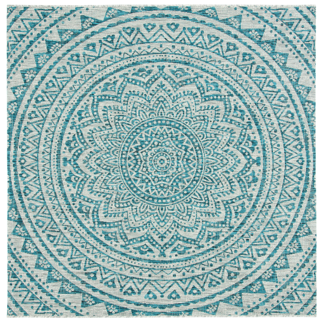 SAFAVIEH Outdoor CY8734-37212 Courtyard Light Grey / Teal Rug Image 7