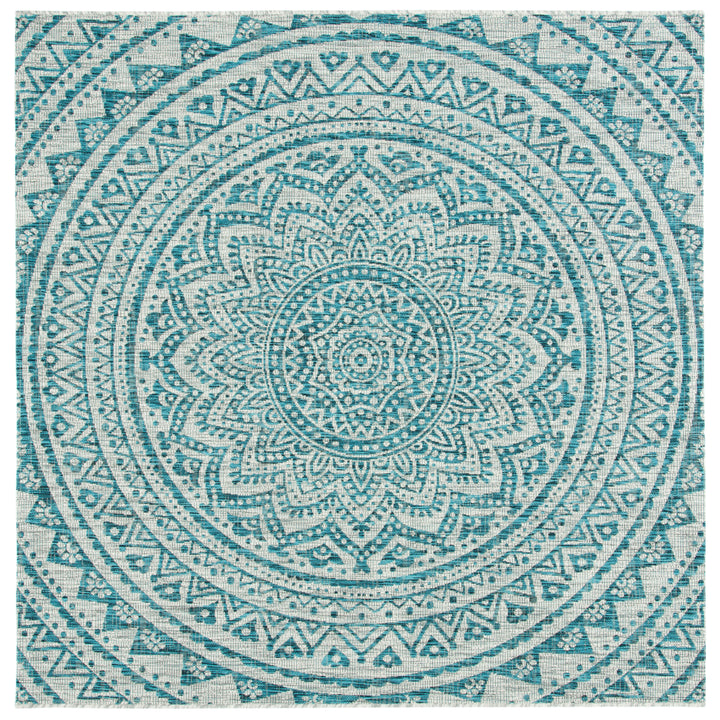 SAFAVIEH Outdoor CY8734-37212 Courtyard Light Grey / Teal Rug Image 7