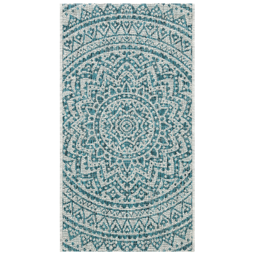 SAFAVIEH Outdoor CY8734-37212 Courtyard Light Grey / Teal Rug Image 10